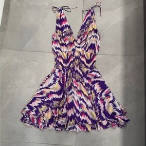 Parker Purple and Pink Zigzag Mini Silk Dress
